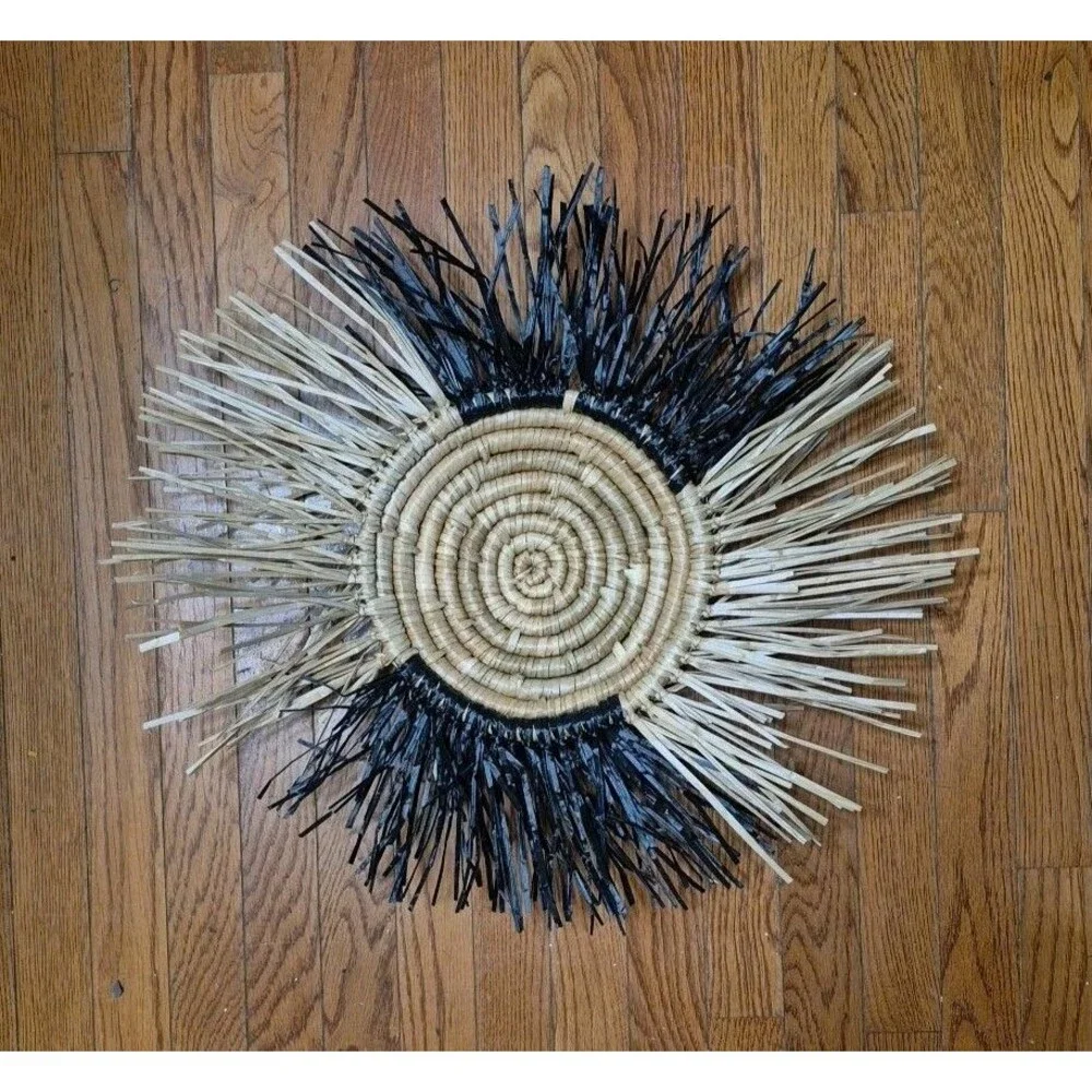 Boho Gallery Wall Black and Tan Fringed Wall Basket Statement Handmade